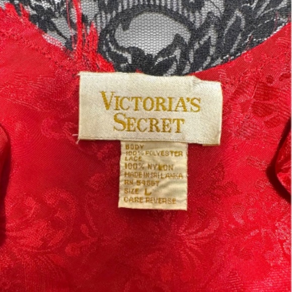 Vintage Victoria Secret Red Satin Jacquard Slip Dress Chemise Size Large Lace - Picture 3 of 6